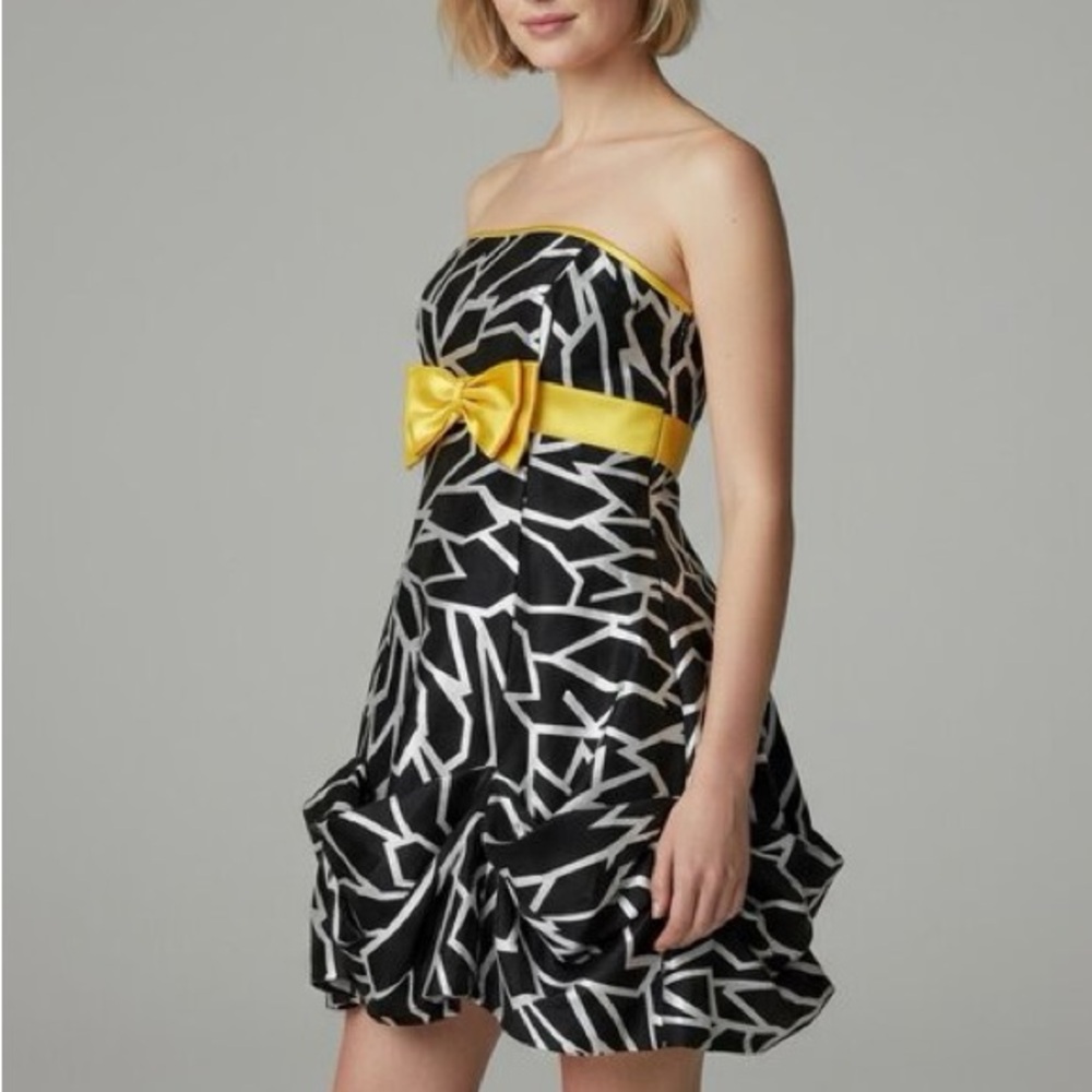 Vintage 80s GUNNE SAX‎ Jessica McClintock Black Yellow Bow Bubble Hem Dress XS
